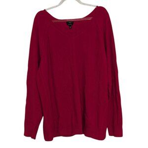 Talbots 100% Pure Cashmere Sweater Womens Size 2X Red Knit V Neck Pullover